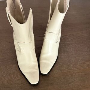 Cream Pointed-Toe Western Ankle Boots - Women's Heeled Boots